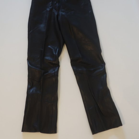 Womens Perellel Black Flat Front Leather Pants 6 * - Picture 6 of 13